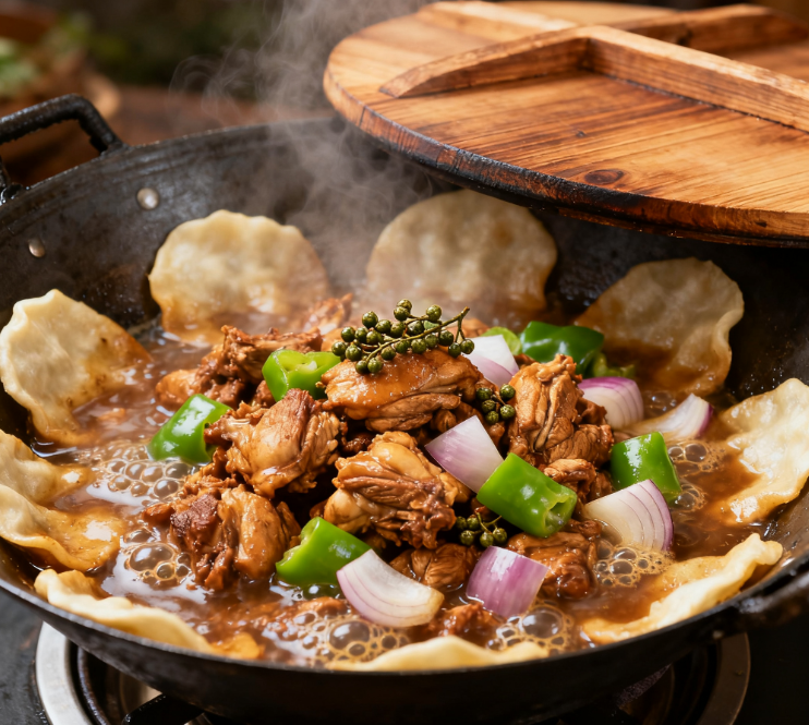 农家地锅鸡：贴饼吸满汤汁，鸡肉鲜嫩不柴